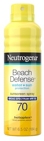 Neutrogena Beach Defense SPF 70 Sunscreen Spray, Broad Spectrum, Lightweight & Fast Absorbing, Oxybenzone & Octinoxate Free, Hawaii Act 104 Compliant Face & Body Sunscreen, 6.5 oz