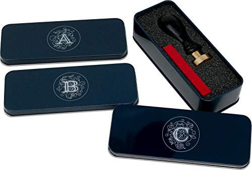 UDIG Siegelstempel Set in Geschenkdose, mit Siegelstempel 24 mm und rotem Siegelwachs, Siegel Petschaft mit Illuminata Buchstabe H