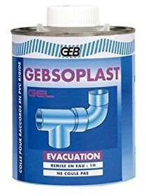 GEB Colle GEBSOPLAST Gel pression & évacuation pour l'assemblage d'éléments de canalisation en PVC-U rigide. Prise rapide - Pot 1L