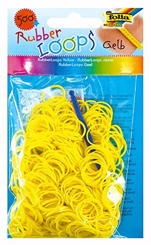 folia 331512 - Rubber Loops, inklusive 25 S - Clips und 1 Häkelnadel, 500 Gummibänder, gelb