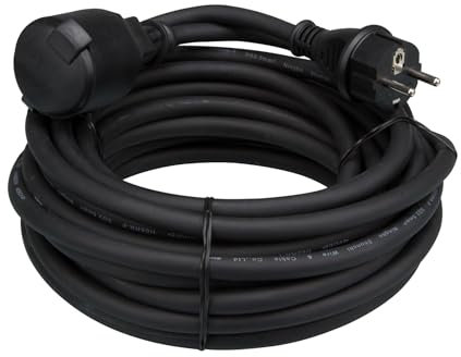 Perel Rallonge, H05RR-F 3G2.5, 10 m, 16 A/230 V, 3680 W, Type E/F, IP44, Caoutchouc, Noir