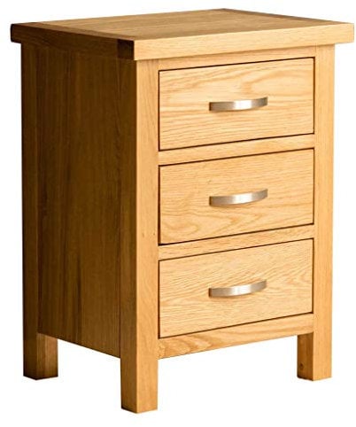 London Oak Bedside Cabinet Table | Roseland Furniture Solid Wood Side End Night Stand with 3 Drawers for Bedroom Bathroom and Hallway Storage | Fully Assembled Chest H:56 W:42 D: 32 cm for Lamps