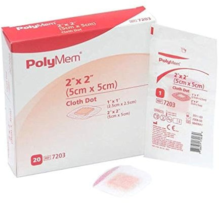 PolyMem Cloth Island Wound Dressing, Sterile, Foam, 2' X 2' Adhesive, 1' X 1' Pad, 7203 (Box of 20)