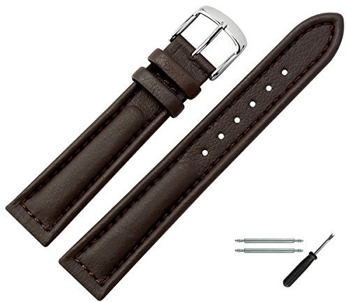 MARBURGER Uhrenarmband 18mm Leder Braun Silber Rind Prägung Mit Naht - Montage Set 6251831000120