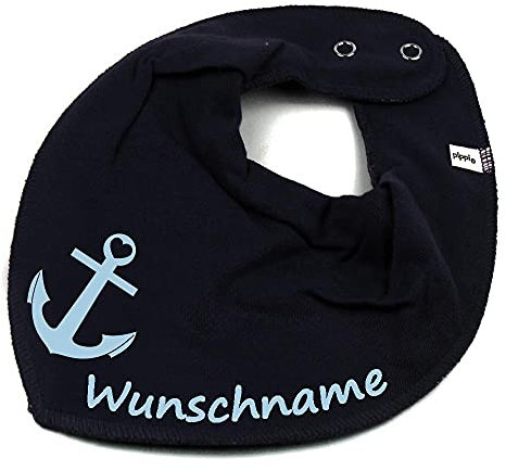 HALSTUCH mit Namen oder Text personalisiert für Baby oder Kind aus Baumwolle in Einheitsgröße Anker blau