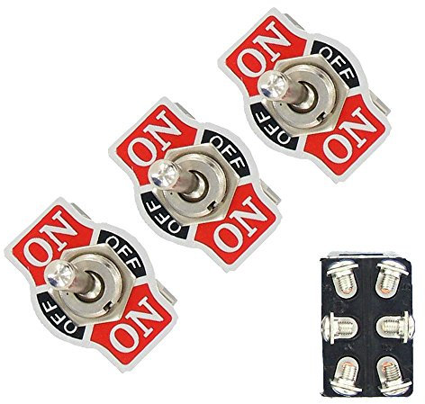 Mintice™ 3 X Interrupteur Inverseur à Bascule Levier en Métal ON/OFF/ON 6 Terminal Pin DPDT Poids Lourd 20A 125V 15A 250V Voiture Moto
