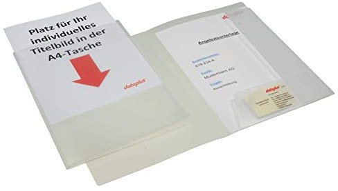 Dataplus 25541.086 Angebotsmappe, PP klar, A4-Tasche außen aufgeschweißt, Plastik transparent passend für C4 Versandtasche, Visitenkartenhalter, 2 Einschlagklappen