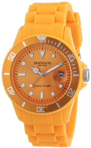 Madison New York - SL4167PO - Montre Mixte - Quartz Analogique - Cadran Orange - Bracelet Silicone Orange