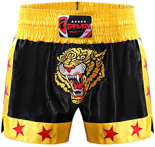 Farabi Sports Muay Thai Short Kickboxing Training Kampfsport Boxen Trunk (Black/Gold, S)