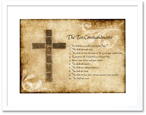 TEN 10 COMMANDMENTS CROSS CHRISTIAN QUOTE FRAME ART PRINT PICTURE F12X1145