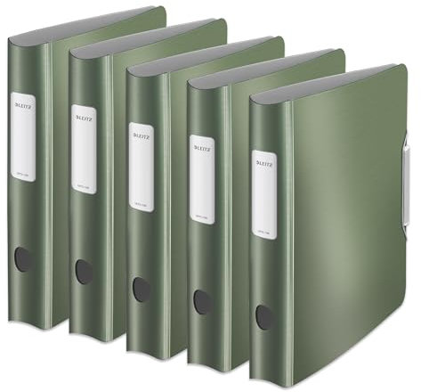 Leitz Qualitäts-Ordner 180° Active Style, 5er Pack, A4, Schmal, Seladon Grün, Abgerundeter Rücken mit 6,5 cm Rückenbreite, Gummibandverschluss, Leichtes Polyfoam, 11090053