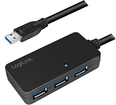 LogiLink UA0262 USB 3.0 Active Repeater und Verlängerungskabel bis 10m mit 4-Port Hub schwarz