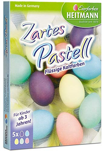 Heitmann Zartes Pastell - flüssige Kaltfarben - gelb, rosa, türkis, grün, Flieder - Oster-Eierfarbe - buntes Osternest
