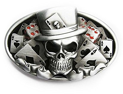 eeddoo® Gürtelschnalle - Glücksspiel Totenkopf - Poker Buckle (Buckle für Wechselgürtel für Damen und Herren | Belt Frauen Männer Oldschool Rockabilly Metall Gothic Wave Rock Biker Western Trucker)