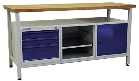 ADB Werktisch Werkzeugtisch Werkbank Werkstatt Arbeitstisch 1700x600x840 mm mit 3 Schubladen Werkstatteinrichtung Zubehör Werkstatt ohne Rollen