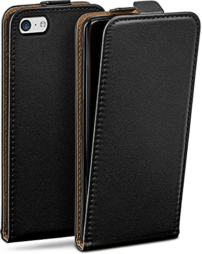 moex Flip Case für iPhone 5c Hülle klappbar mit 360 Grad Schutz, Handyhülle mit Displayschutz, PU Leder Handytasche Lederhülle, Flip Case Cover Klapphülle, Schwarz