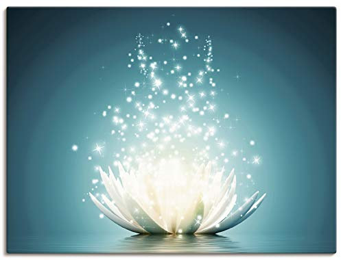 ARTland Wanddeko Leinwand Bilder Wandbild 40x30 cm Lotusblume Blumen Botanik Blüten Natur Glitzer Seerose Modern Kunst T9NM