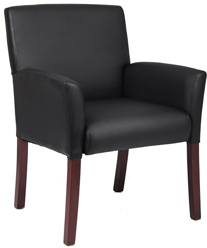 Boss Office Products Boxarm Gästestuhl mit Mahagoni-Finish in Schwarz, 250 (B619)