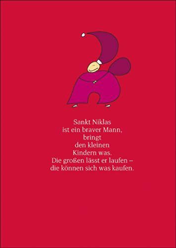 Kartenkaufrausch Moderne Designer Nikolaus Karte - Sankt Niklas ist ein braver Mann, bordeaux auf rot • auch zum direkt Versenden mit Einleger • hübsche hochwertige Grusskarte mit Umschlag