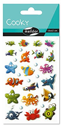 MY MANDARINE 560384C - 3D Stickers Cooky, 1 Stickerbogen 7,5x2cm, 29 Stickers, Meerestiere, 1 Stück