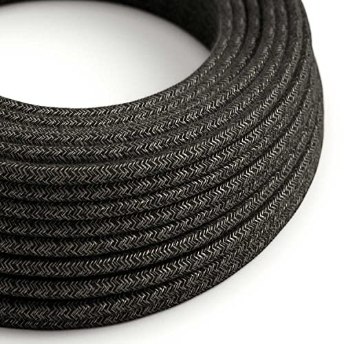 creative cables Cavo Elettrico Rotondo Rivestito in Lino Naturale Antracite RN03-5 Metri, 3x0.75