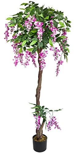 Decovego Blauregen Wisteria Glyzinie Kunstpflanze Künstliche Pflanze 160 cm Kunstblume Innendekoration Kunst Pflanze wie echt im Topf