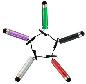 teKKno Pack Of 5 Rubber Tip Stylus Pens For All Touch Screen Mobile Phones And Tablets / Green Purple Black Silver And Red