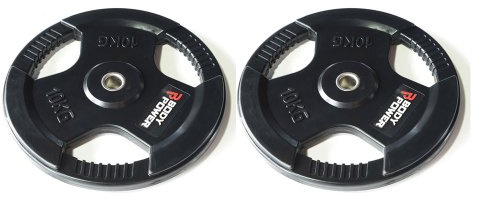 BODYPOWER 10Kg Rubber Encased Tri Grip Standard Weight Plates (x2)