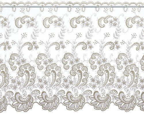 Plauener Spitze by Modespitze, Store Bistro Gardine Tüllgardine Florentiner mit Stangendurchzug, hochwertige Stickerei, Höhe 57 cm, Breite 148 cm, Creme