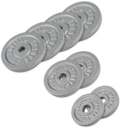 GORILLA SPORTS® Hantelscheiben 0,5–30 kg, 30/31 mm, Gusseisen, Set/Einzeln | Mit erhöhtem Griffrand und KG-Angabe, in Schwarz/Silber; Gewichtsscheiben für Kurz-, Lang-, Curl- und Trizepsstangen