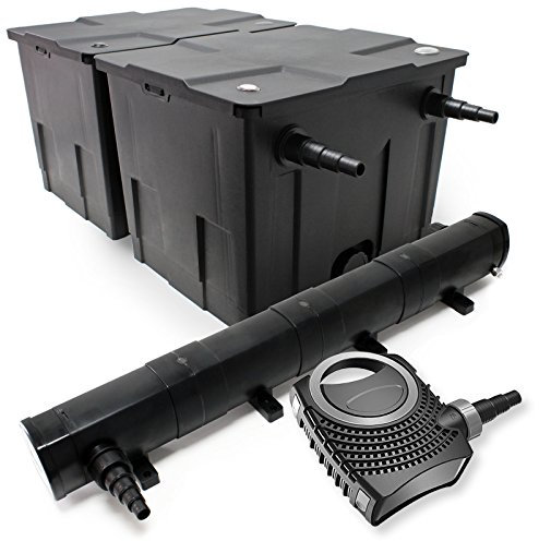 Wiltec Komplettset: CBF-350B Teichfilter bis 60000 L Teichfilteranlage als Durchlauffilter, NEO10000 SuperECO Teichpumpe 10000l/h 80W, CUV-272 Teichklärer UVC Klärer mit 72W