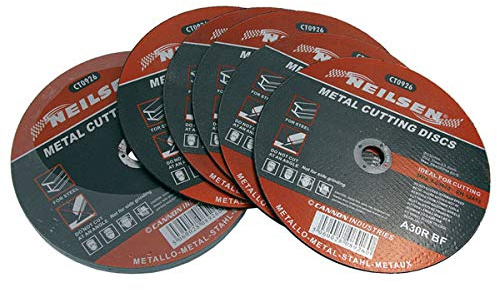 Neilsen CT0926 10pc Metal Cutting Discs - 230mm Diameter, 22mm Bore, Max 6400 RPM, 80m/s - Heavy-duty Cutting Wheels for Angle Grinders