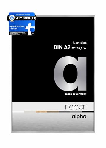 nielsen Bilderrahmen, 42 x 59,4 cm (A2), Aluminium, Silber matt, Posterrahmen zum Aufhängen im Hoch- & Querformat, Echtglas, Alpha