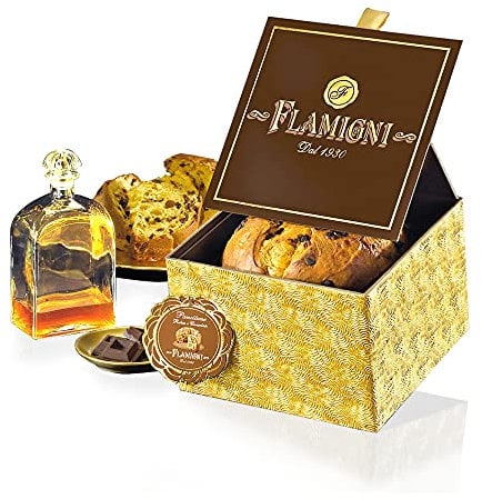 FLAMIGNI, Artisan Rhum Panettone mit extra dunklen Schokodrops, Sultaninen Rosinen in karibischem Rhum mazeriert, ohne kandierte Zitrusfrüchte, Kostbares Geschenkpaket zu Weihnachten, 1kg