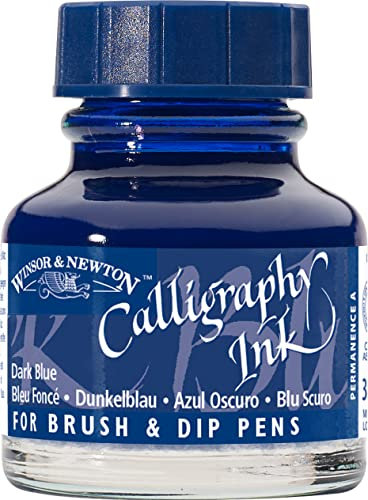 Winsor & Newton 1111222 Kalligraphie Tuschen (für Füllfederhalter oder Schreibfedern, untereinander mischbar, lichtecht, beständige Farbe) 30 ml Flasche dunkelblau