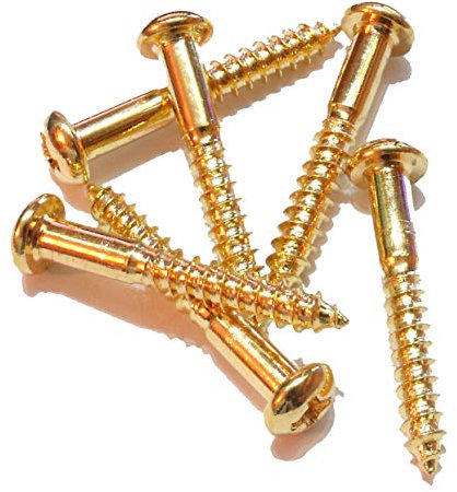 6x Guitar bridge or tremolo fixing screws dome head in gold 3.5mm x 25mm
