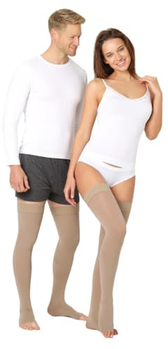 Pani TERESA MEDICA Kompressionsstrümpfe Damen Herren Offener Zehenbereich Thrombosestrümpfe Medizinische Stützstrümpfe Oberschenkel Reisestrümpfe Kompression Klasse 1 15-21 mmHg Für Reise Flug