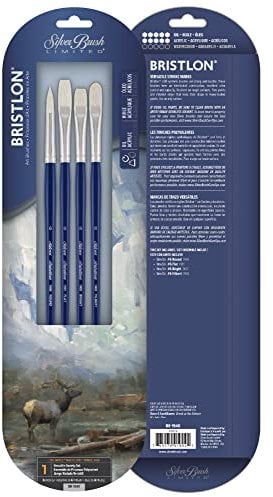 Silver Brush Limited Bristlon Art Brushes, Oil and Acrylic Brushes, Long Handle, 4-Piece Set