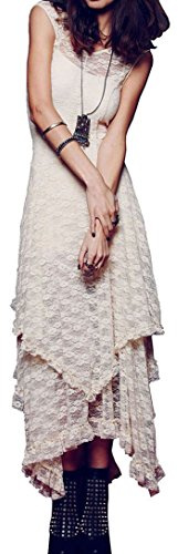 R.Vivimos Womens Lace Long Dress with Slip Two Pieces, Beige, X-Large
