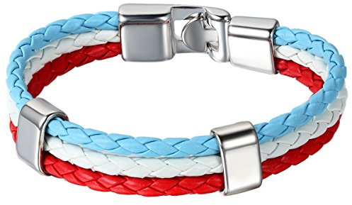 JewelryWe Lederarmband Luxemburgische Flagge Armband: Luxemburg Flagge Fußball Weltmeisterschaft WM & EM Länder Luxembourg Fanartikel Leder Geflochten Armband Armreif für Herren Damen Blau Weiß Rot