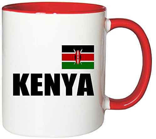 Mister Merchandise Kaffeetasse Kenya Fahne Flag Teetasse Becher, Farbe: Weiß-Rot