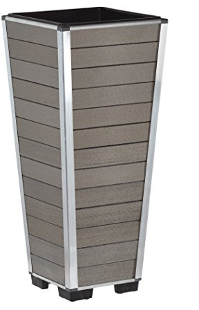 EVERFLOOR Pflanzkübel Pflanzgefäße Blumenkübel Blumentopf für Blumen etc. WPC 27 x 27 x 62 cm, für Innen und Außen, wasserdichter Kunststoffeinsatz, grau