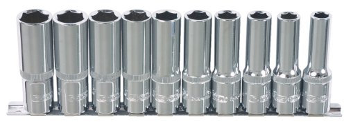 KS Tools 918.0610 3/8 Juego de llaves de vaso hexagonales CHROMEplus, largas, 10 pzs 4-13 mm