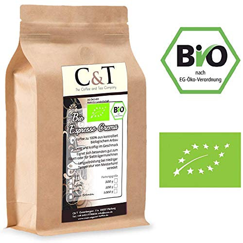 C&T Bio Espresso Crema | Cafe 1000 g ganze Bohnen im Kraftpapierbeutel Kaffee für Siebträger, Vollautomaten, Espressokocher