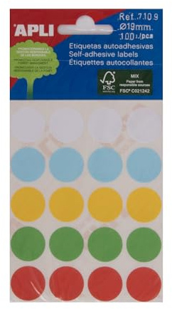 Apli Mini Klebeetiketten, 19 mm Durchmesser, farblich sortiert, 100 Stück
