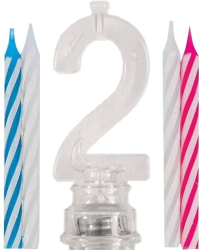 Unique Party Supplies 37532 Kerzenhalter für blinkende Geburtstagskerzen - Zahl 2 - enthält 4 Kerzen