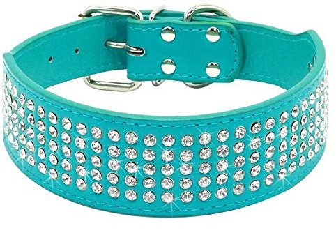 Berry Hundehalsband, 5,1 cm breit, mit 5 Reihen Strasssteine, PU-Leder, Glitzer-Haustier-Halsband