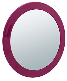 Sanwood Nelly Kosmetikspiegel 5-Fach Vergrößerung Aufsatzspiegel mit Saunäpfen und farbigem Rand, Acryl, Himbeer, 15.7 x 15.7 x 2.5 cm