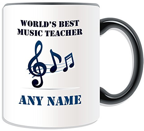 UNIGIFT Personalised Gift - World's Best Music Teacher/Stave and Notes Mug (Academic Design Theme, Colour Options) - Any Name/Message on Your Unique - School College University
