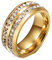 HIJONES Schmuck Damen Edelstahl Doppelte Reihen Rhinestone Ring Größe 66 (21.0) (Gold)